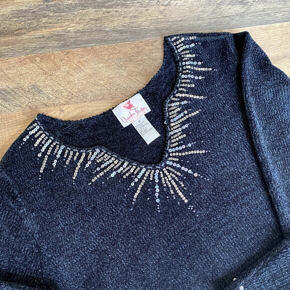 Quacker Factory Women's Black Super Soft V Neck Embellished Sweater 1X - Picture 1 of 10